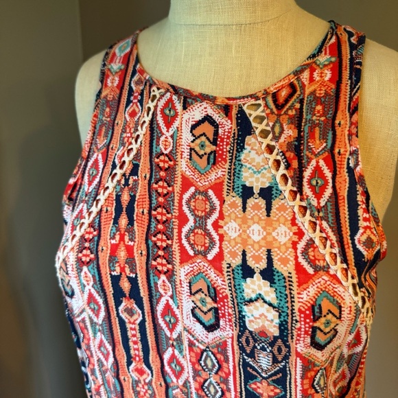 Charles Henry Tribal Print Resort Wear Racer Back Mini Knit Sheath Dress Size M - Picture 4 of 8